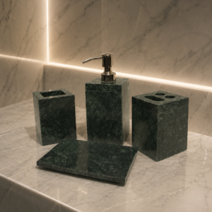 Natural Green Marble Bathroom Accessories Set (4 Pieces)