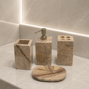 Brown Marble Bathroom Accessories Set – 4 Piece Luxury Bathroom Decor Set