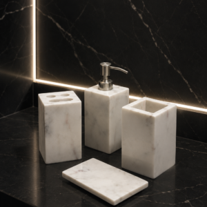 White Marble Bathroom Accessories Set – Luxury 4 Piece Bathroom Decor Set